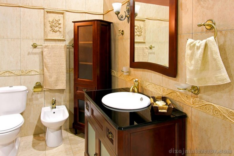 Classic style bathroom with brown wood cabinet