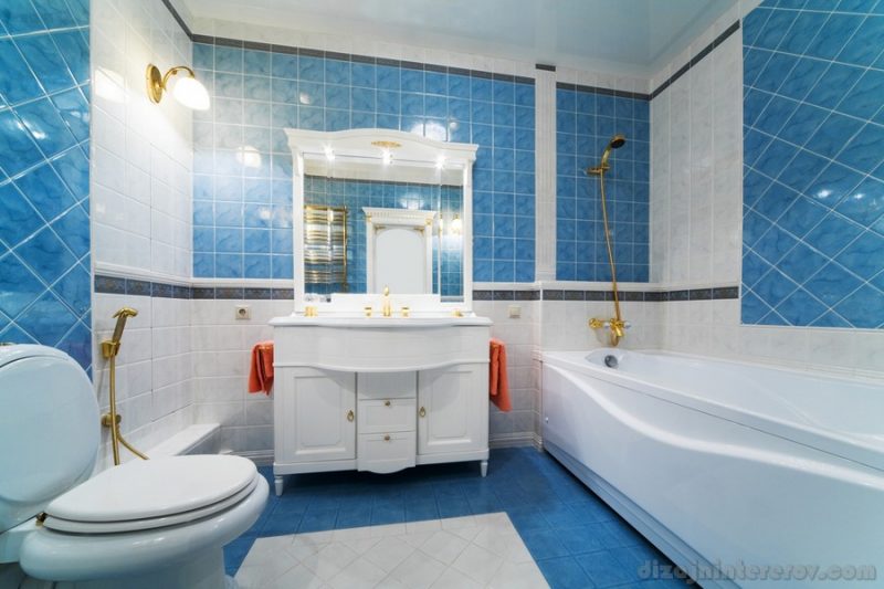 Fashionable blue bathroom in a modern apartment
