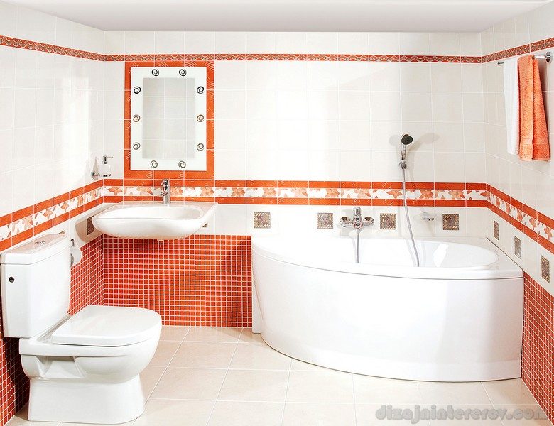 The luxury bathroom with the mosaic tiles