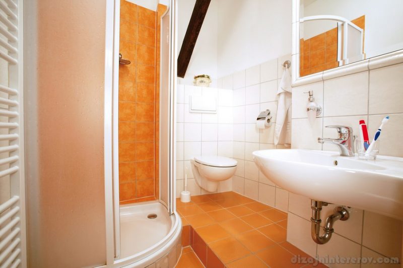 The luxury bathroom with the orange floor
