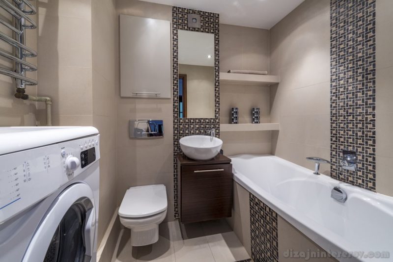 Luxury modern bathroom suite with bath and washing machine