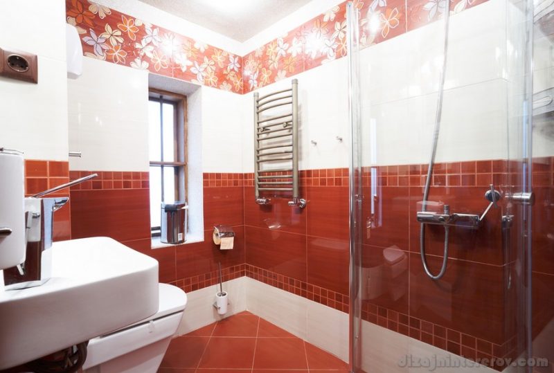Modern red color style bathroom interior design in small hotel