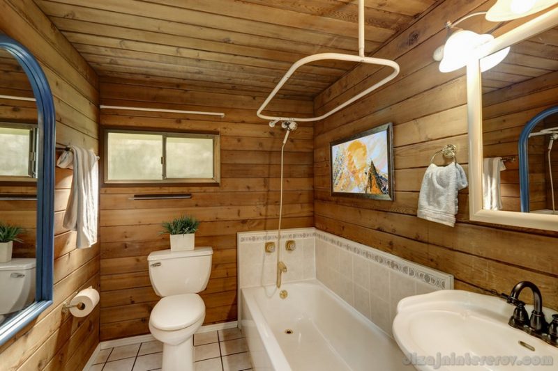 Bathroom interior in a luxurious log cabin. Northwest, USA