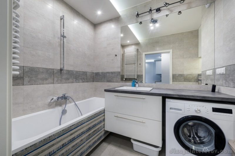 Modern bathroom in bright colors and washer