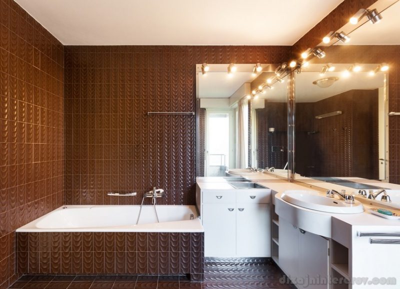 interior apartment, bathroom, wall tiles brown